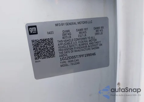 2023 Chevrolet Malibu Fwd 1Lt z USA, uszkodzony, nr VIN 1G1ZD5ST7PF199046